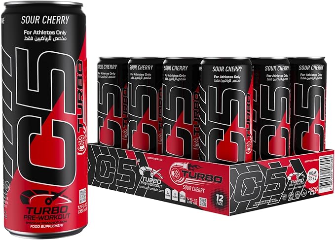 C5 Turbo Pre‑Workout Drink – 355ml | 200mg Caffeine | Creatine HCL, Beta‑Alanine & L‑Citrulline | Zero Sugar | Pack of 12 ultramade