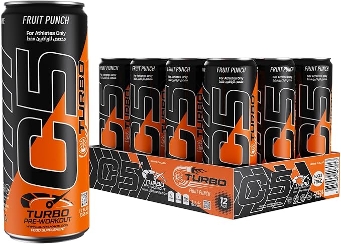 C5 Turbo Pre‑Workout Drink – 355ml | 200mg Caffeine | Creatine HCL, Beta‑Alanine & L‑Citrulline | Zero Sugar | Pack of 12 ultramade