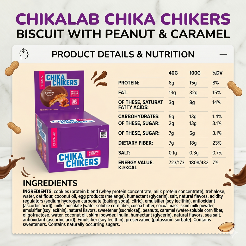 Chikalab Chika Chikers Cookie | Peanut & Caramel | 10x40g Chikalab