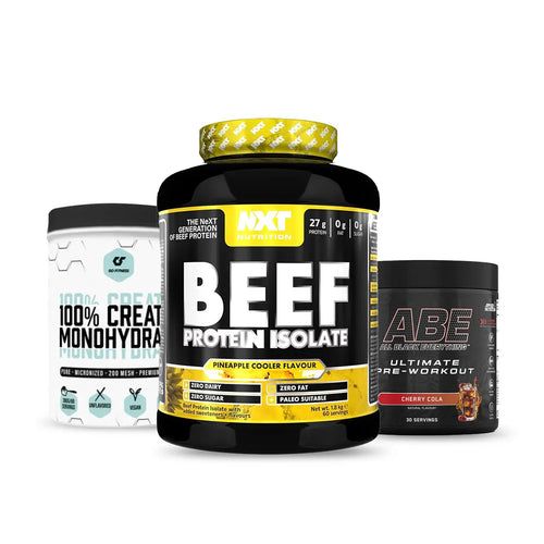 Combo 1 : NXT Beef Protein Isolate, Creatine Monohydrate, Abe Pre Workout Powder Puzzle Supps