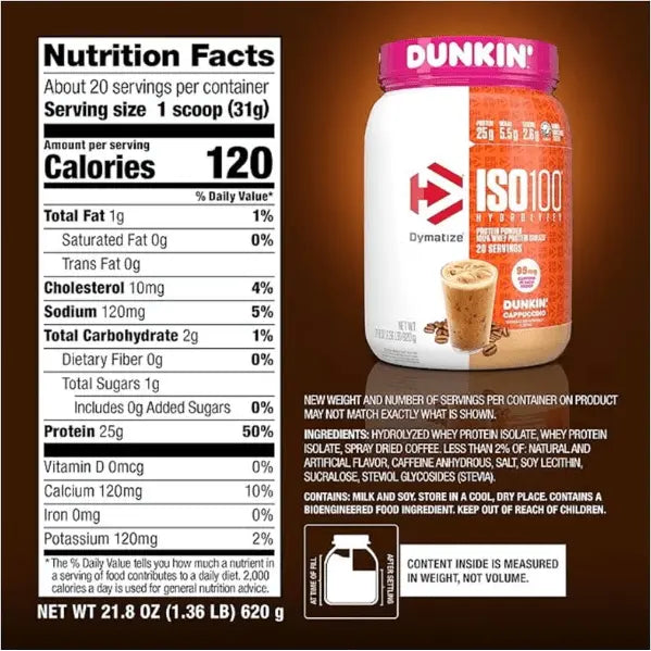 Dymatize ISO 100 Dunkin Whey Protein 650g | 20 Servings | Ultra-Fast Absorption for Muscle Gain Dymatize