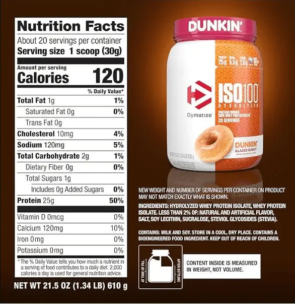 Dymatize ISO 100 Dunkin Whey Protein 650g | 20 Servings | Ultra-Fast Absorption for Muscle Gain Dymatize