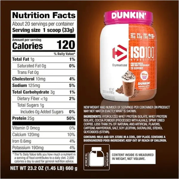 Dymatize ISO 100 Dunkin Whey Protein 650g | 20 Servings | Ultra-Fast Absorption for Muscle Gain Dymatize