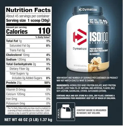 Dymatize ISO 100 Hydrolyzed : Protein & BCAAs – Delicious Flavors in a 3lb- 1.3kg 42 servings Dymatize