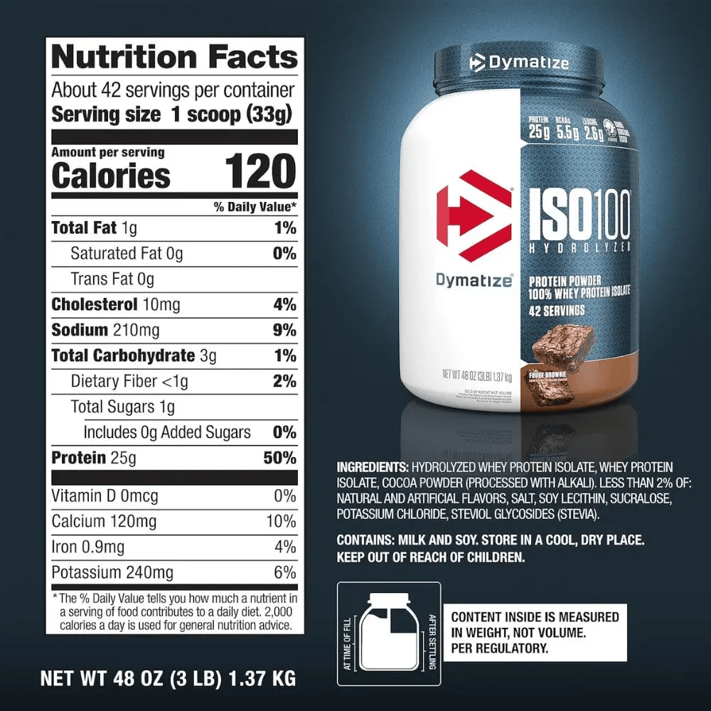 Dymatize ISO 100 Hydrolyzed : Protein & BCAAs – Delicious Flavors in a 3lb- 1.3kg 42 servings Dymatize
