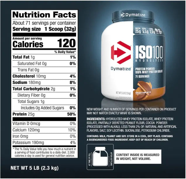 Dymatize ISO 100 Hydrolyzed : Supercharge Your Gains with 25g Protein & BCAAs | 5lb | 2.3kg Dymatize