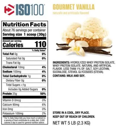 Dymatize ISO 100 Hydrolyzed : Supercharge Your Gains with 25g Protein & BCAAs | 5lb | 2.3kg Dymatize