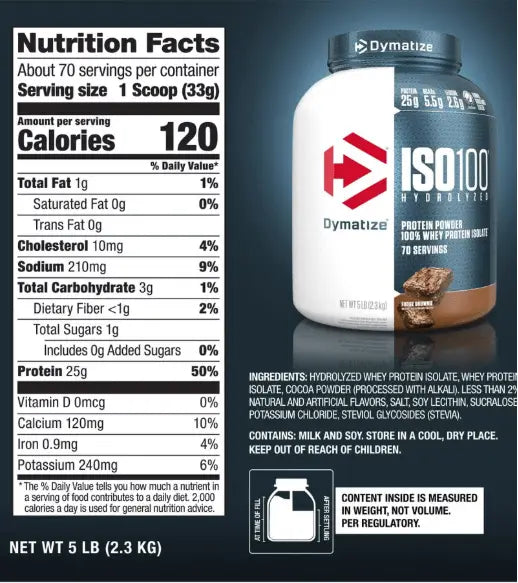 Dymatize ISO 100 Hydrolyzed : Supercharge Your Gains with 25g Protein & BCAAs | 5lb | 2.3kg Dymatize