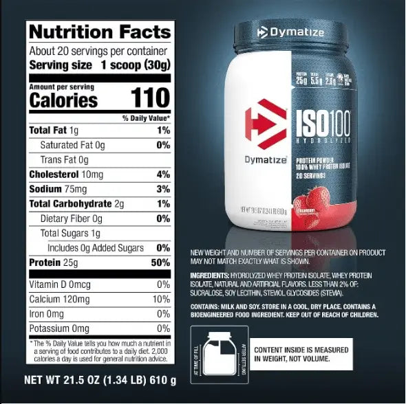 Dymatize ISO 100 Protein Powder - High-Quality Protein for Muscle Recovery- 20 servings Dymatize