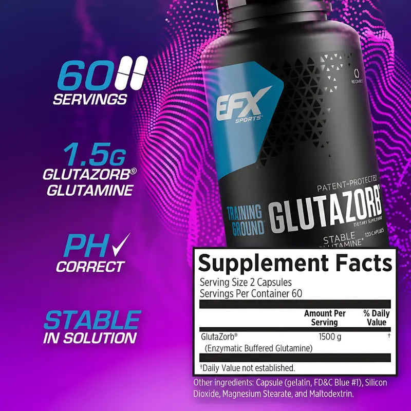EFX Sports T.G. Glutamine – 120 Capsules for Recovery, Strength & Immune Support EFX