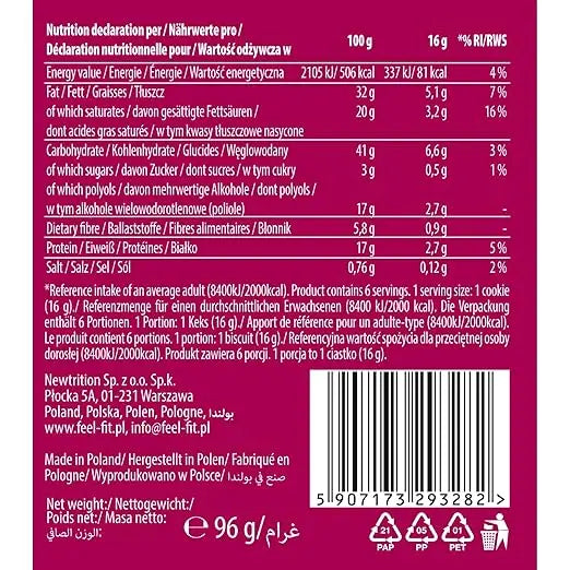 Feel Fit Enjoy protein cookies  Low sugar| Reduced carbs| 6 pieces Inside |96g Feel Fit