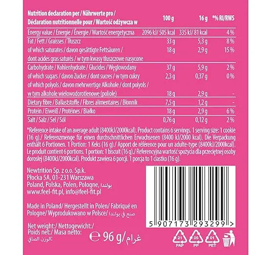 Feel Fit Enjoy protein cookies  Low sugar| Reduced carbs| 6 pieces Inside |96g Feel Fit