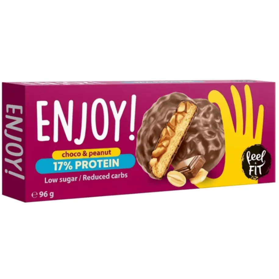 Feel Fit Enjoy! Choco & Peanut Protein Cookies – Low Sugar, 17% Protein, No Palm Oil – 96g Feel Fit
