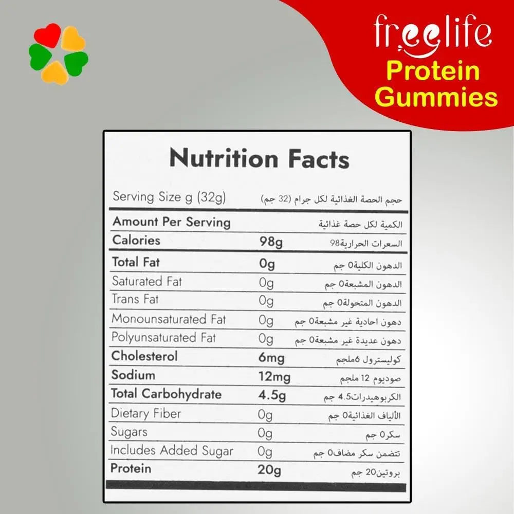 Free Life Gummies, High Protein 20g - Gluten Free, Zero Sugar, Low Carb 4.5g, Snack, 32g Pack Puzzle Supps
