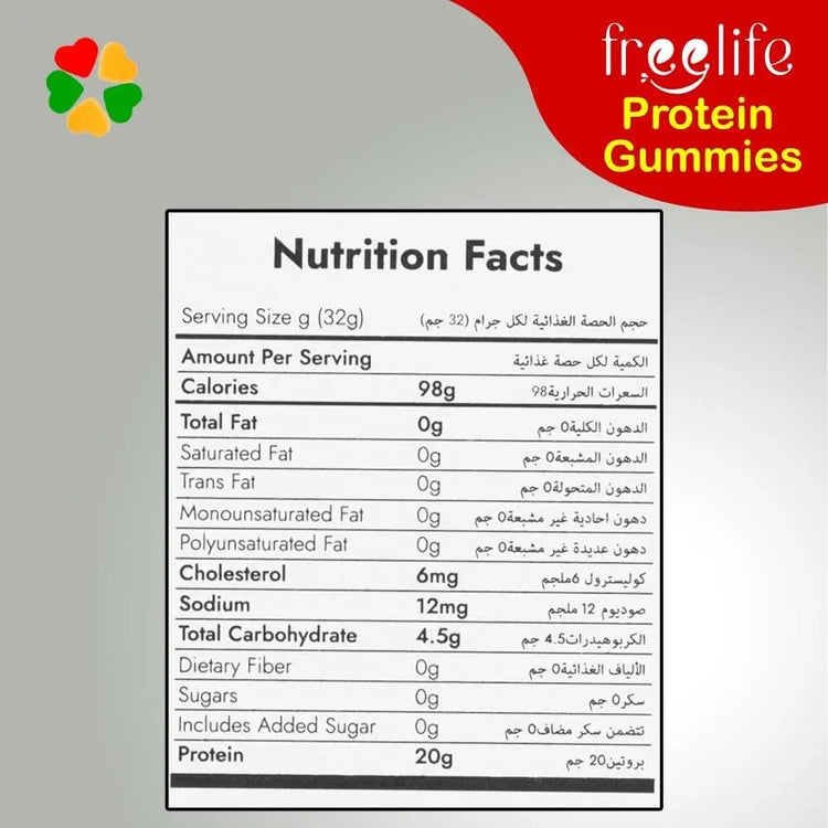 Free Life Gummies, High Protein 20g - Gluten Free, Zero Sugar, Low Carb 4.5g, Snack, 32g Pack Puzzle Supps
