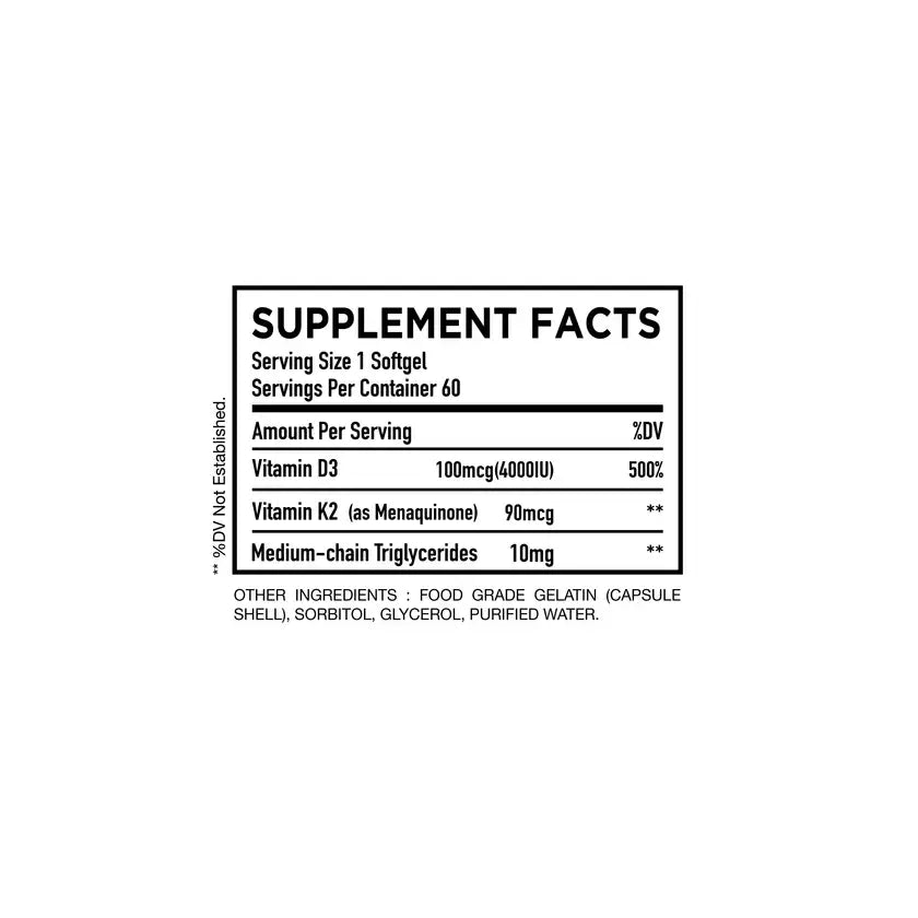 HC Nutrition D3+K2 (MK-7) With MCT OIL (60 Soft gels) Puzzle Supps