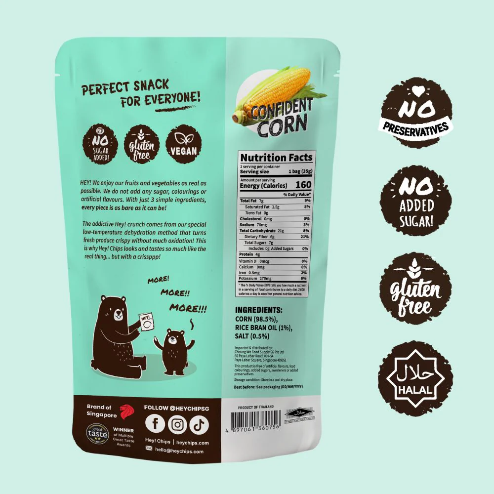 Hey! Crisps Cron Chips — 100% Natural Sweetcorn Crunch- 35g