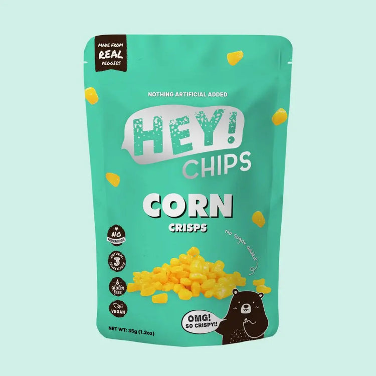 Hey! Crisps Cron Chips — 100% Natural Sweetcorn Crunch- 35g Hey! Chips