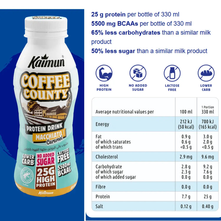 Kaimun High-Protein Drink | No-Sugar- Lactose-Free, BCAAs, and Lower Carb (8x330ml) Kaimun