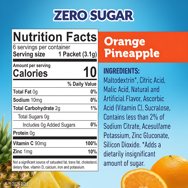 Dole Powder Drink Mix - Sugar Free & Delicious, Makes Water Beverages