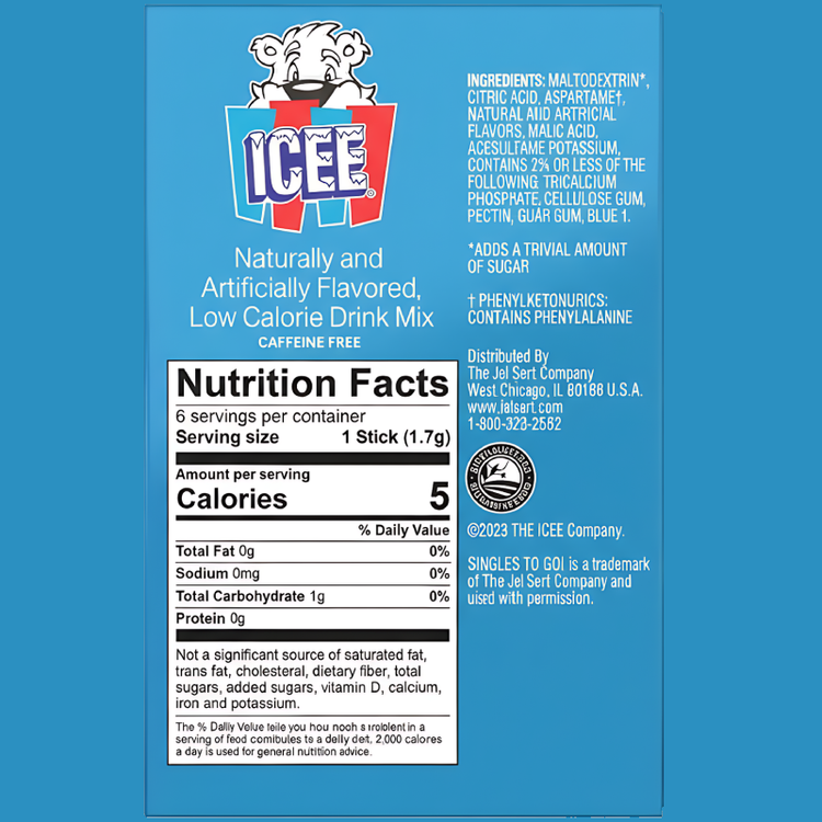 Icee  Zero Sugar Free ~ Drink 6 sticks