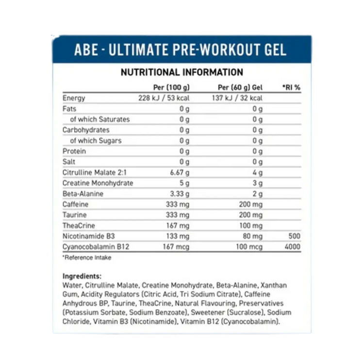 Applied-nutrition ABE Pre Workout Gel | All Black Everything | 20x60g | Enhanced Performance & Focus | Reduces Fatigue | Citrulline & Creatine |  Box of 1200g | AED 190 Applied Nutrition