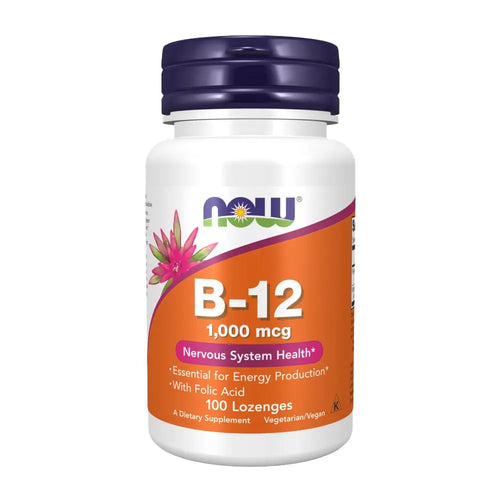 Now B-12 1000 mcg Lozenges With Folic Acid For Energy Production & Healthy Nervous System, Pack of 100's NOW