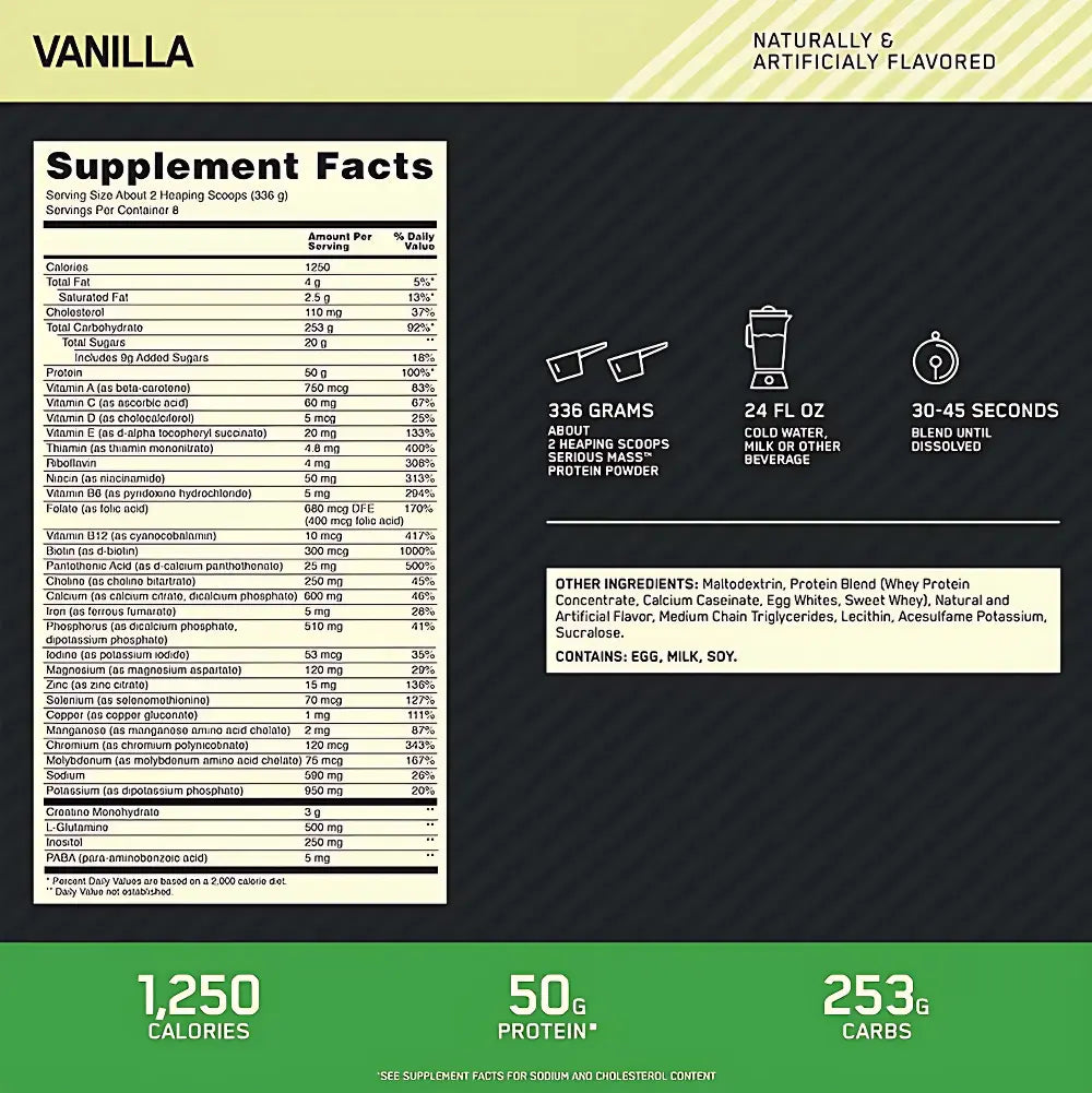 OPTIMUM NUTRITION SERIOUS MASS- High-Calorie Muscle Gainer | 6LB Optimum Nutrition