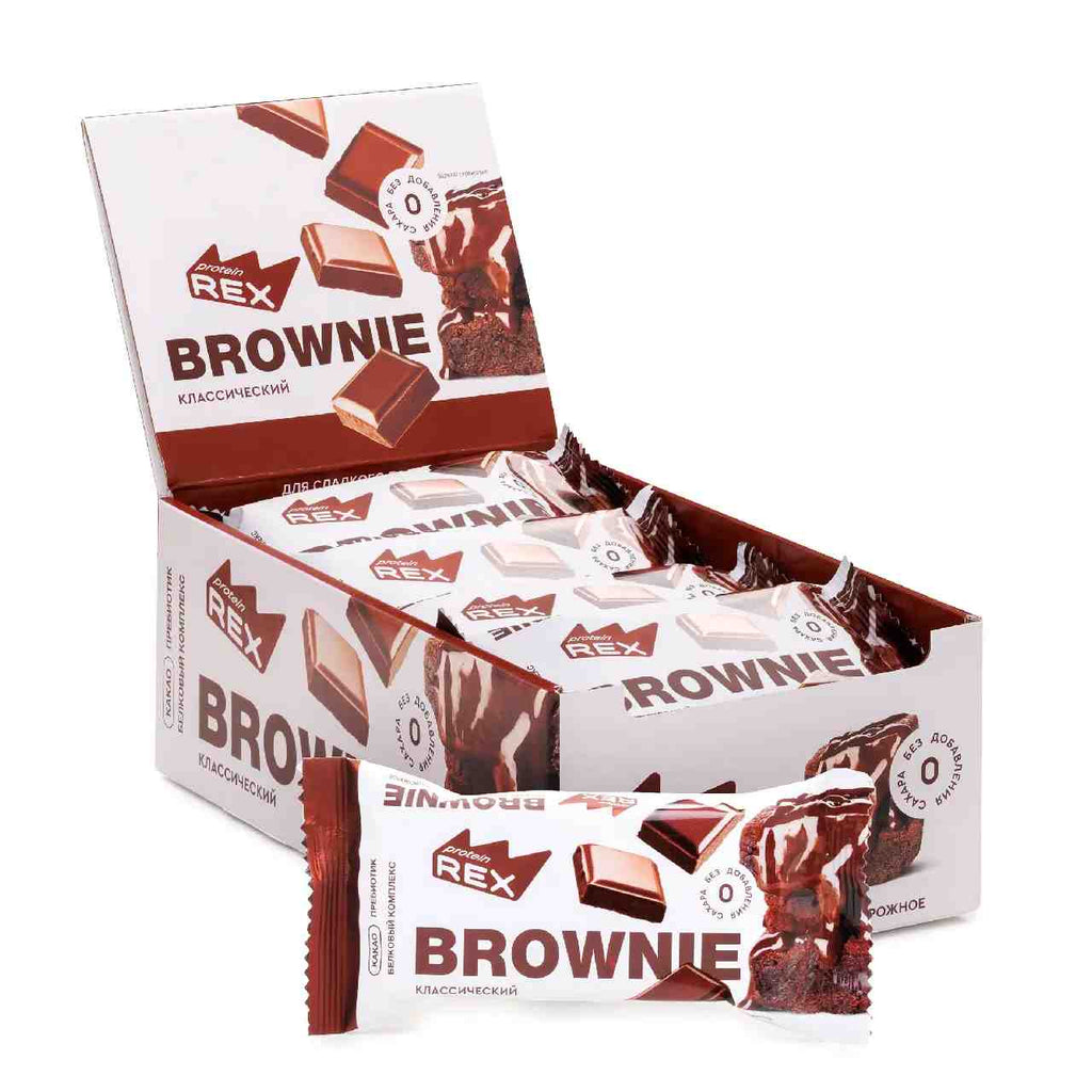 Rex Protein Cake Brownie Classic - High-Protein, Low-Sugar Treats (50gx12) Box Puzzle Supps