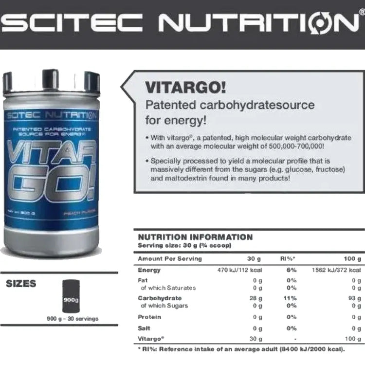 Scitec Nutrition Vitargo 900g - Rapid Glycogen Loading Carbohydrate Supplement for Peak Performance Scitec Nutrition