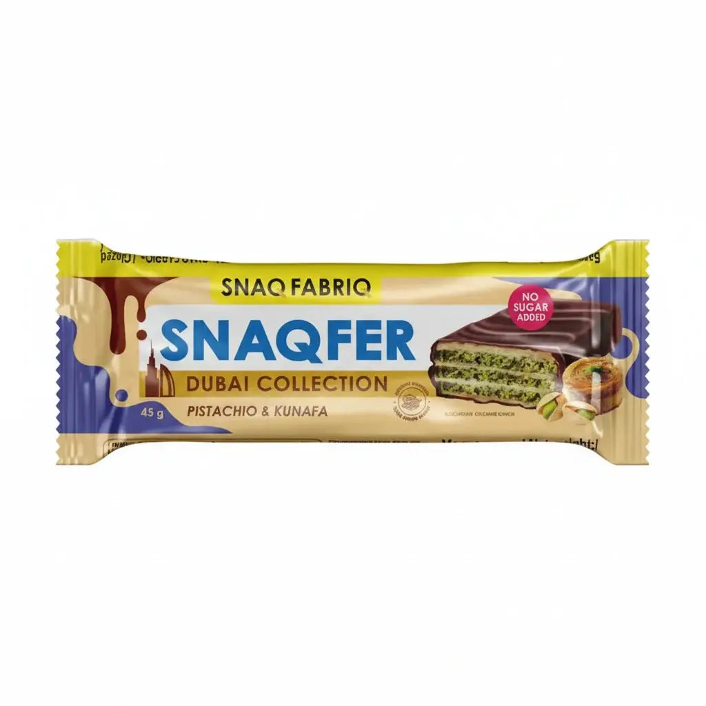Snaq Fabriq Snaqfer Dubai Collection Chocolate Wafer with Pistachio & Kunafa No Sugar Added 12x45g Puzzle Supps