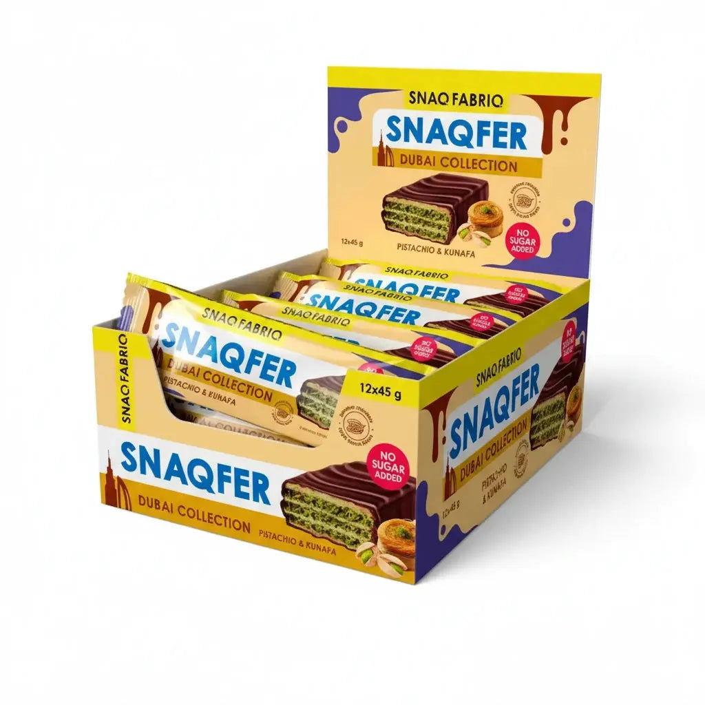Snaq Fabriq Snaqfer Dubai Collection Chocolate Wafer with Pistachio & Kunafa No Sugar Added 12x45g Puzzle Supps