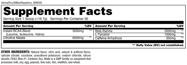 Universal Nutrition Animal Fury Pre workout ,  30Servings, Strong Pumping, Unlimited Focus Universal Nutrition