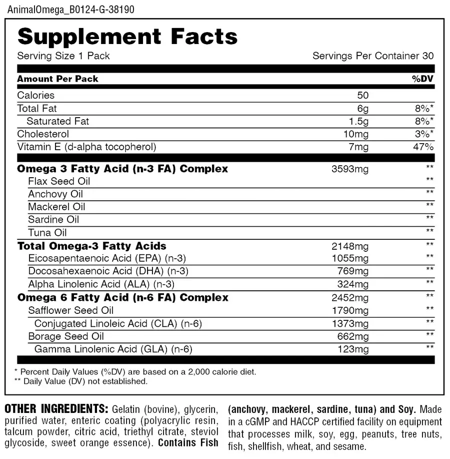 Universal Nutrition Animal Omega-3 & EFAS, 30 Pill Packs, Enhanced Anabolism & Metabolism Universal Nutrition