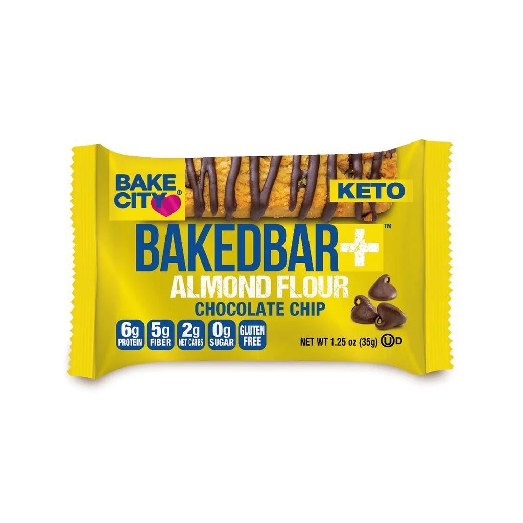 Bake City Baked Bar+ Almond Flour Chocolate Chip (12 Bars, 420g): Keto-Friendly Delight! Bake City