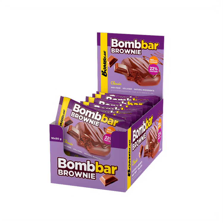 Bombbar Protein Brownie Gluten Free, High Fiber and No Sugar Added 10x50g Bombbar