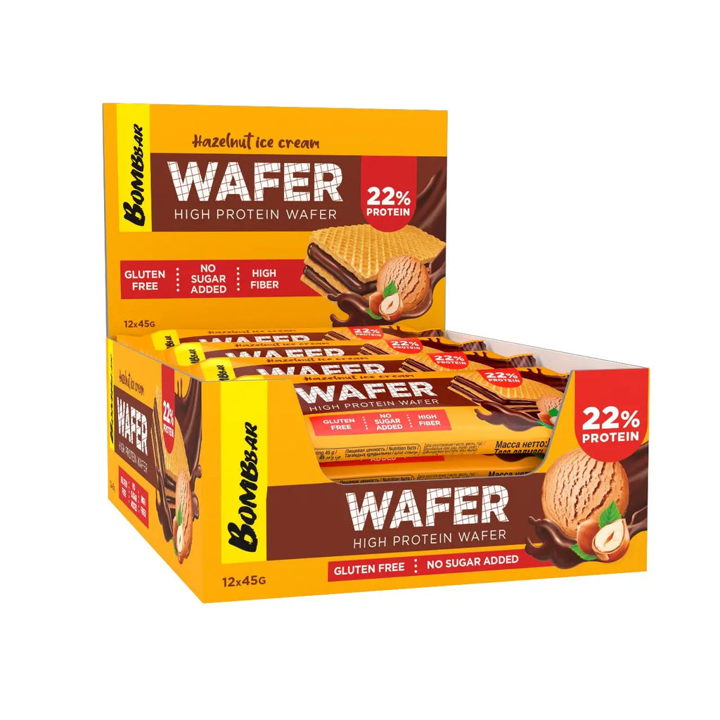 Bombbar High-Protein Wafers: Indulge in Guilt-Free Snacking with Sugar-Free, Gluten-Free Delights (12x45g) Bombbar