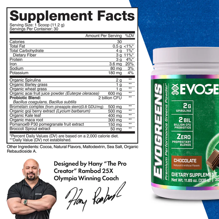 Evogen Naturals EVOGREENS™ Greens Powder – 30 Servings – Detox, Recovery & Probiotics