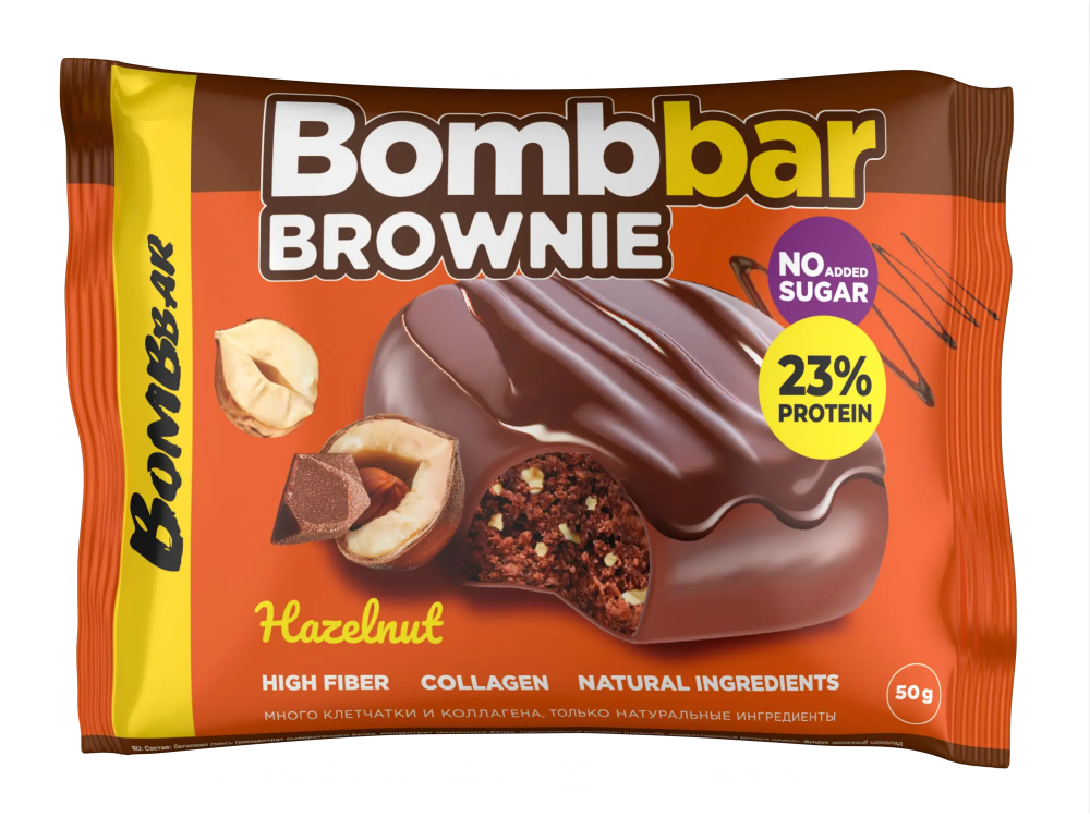 Bombbar Protein Brownie Gluten Free, High Fiber and No Sugar Added 10x50g Bombbar