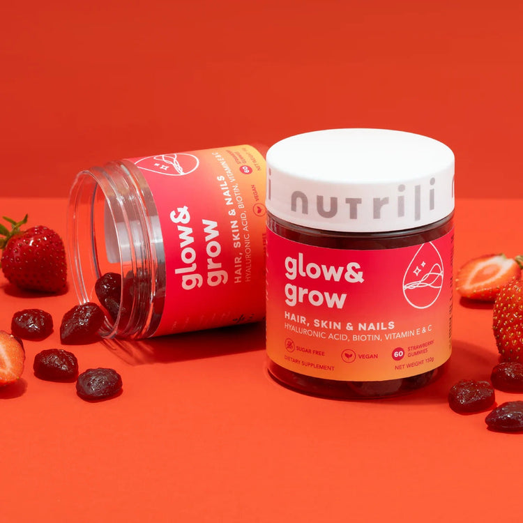 nutrili  Glow & Grow Hair ,nail, skin, Strawberry gummies 150g Puzzle Supps