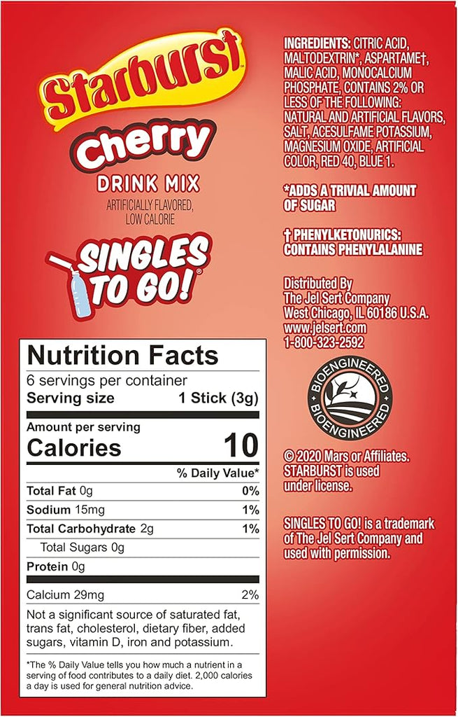 Starburst Singles To Go Drink Mix,  6 sticks