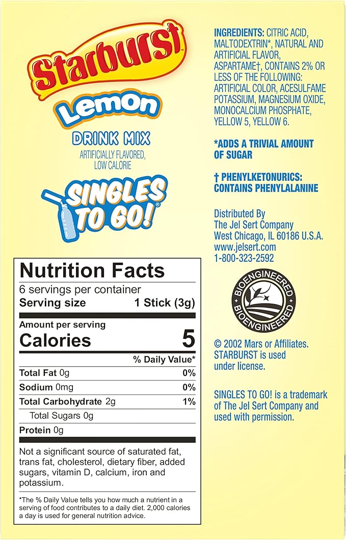 Starburst Singles To Go Drink Mix,  6 sticks