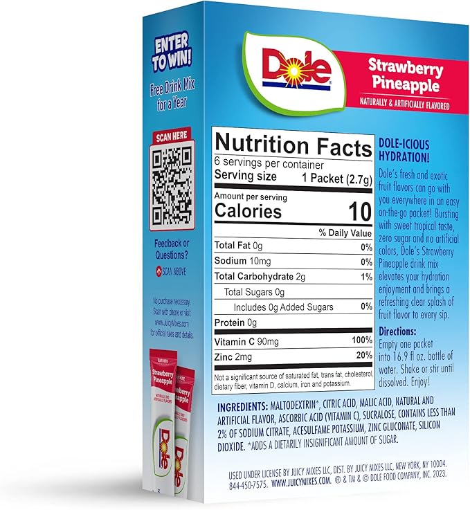 Dole Powder Drink Mix - Sugar Free & Delicious, Makes Water Beverages