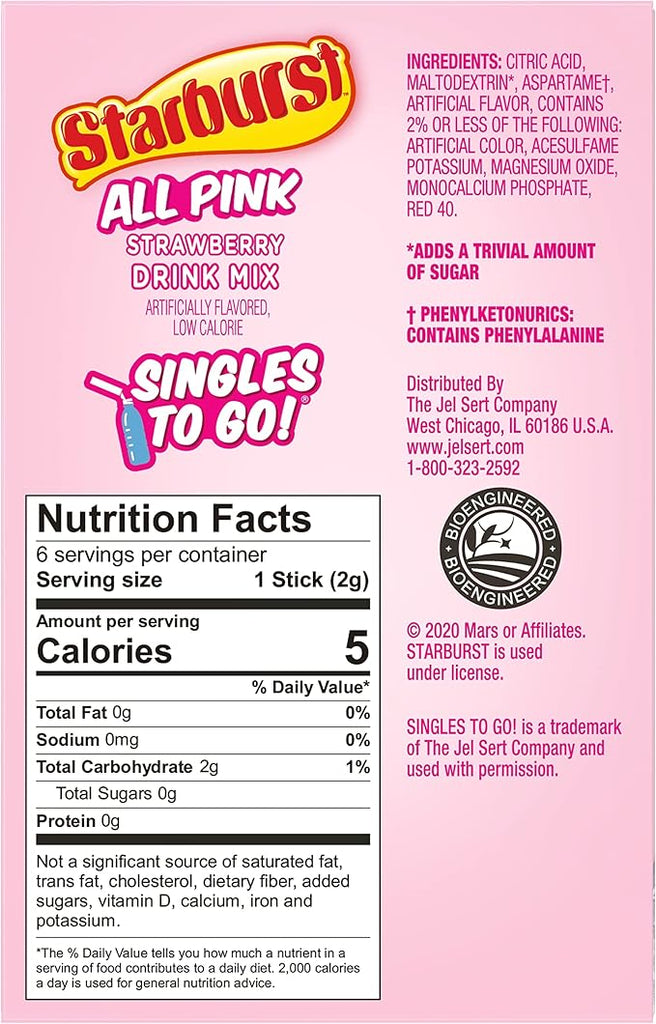 Starburst Singles To Go Drink Mix,  6 sticks