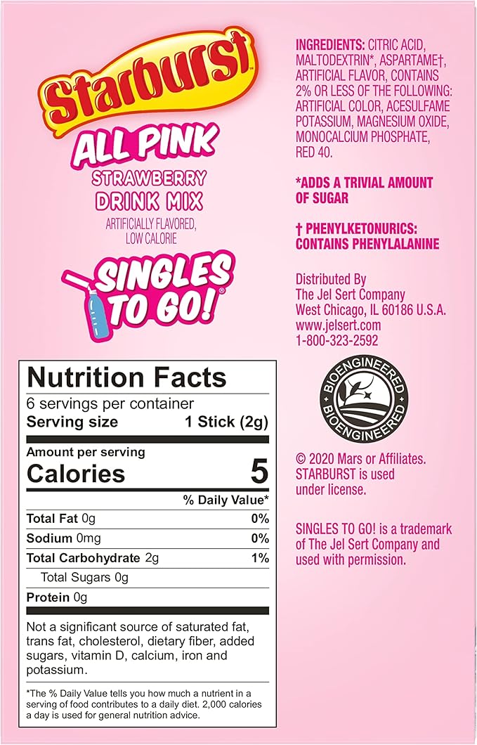 Starburst Singles To Go Drink Mix,  6 sticks